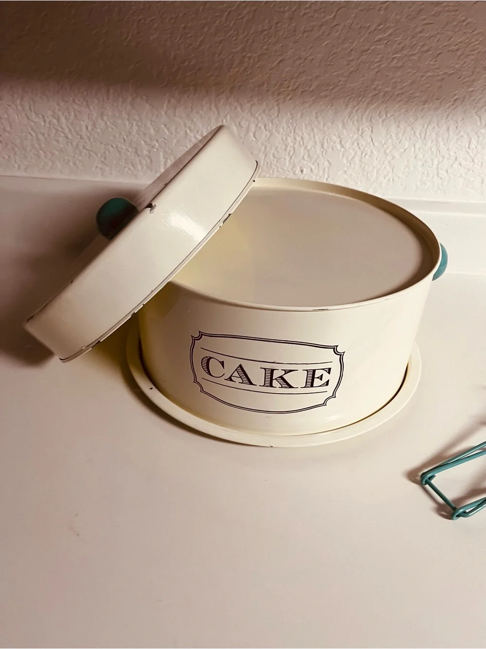 Vintage-Inspired Cream Cake/Pie Carrier with Teal Handle